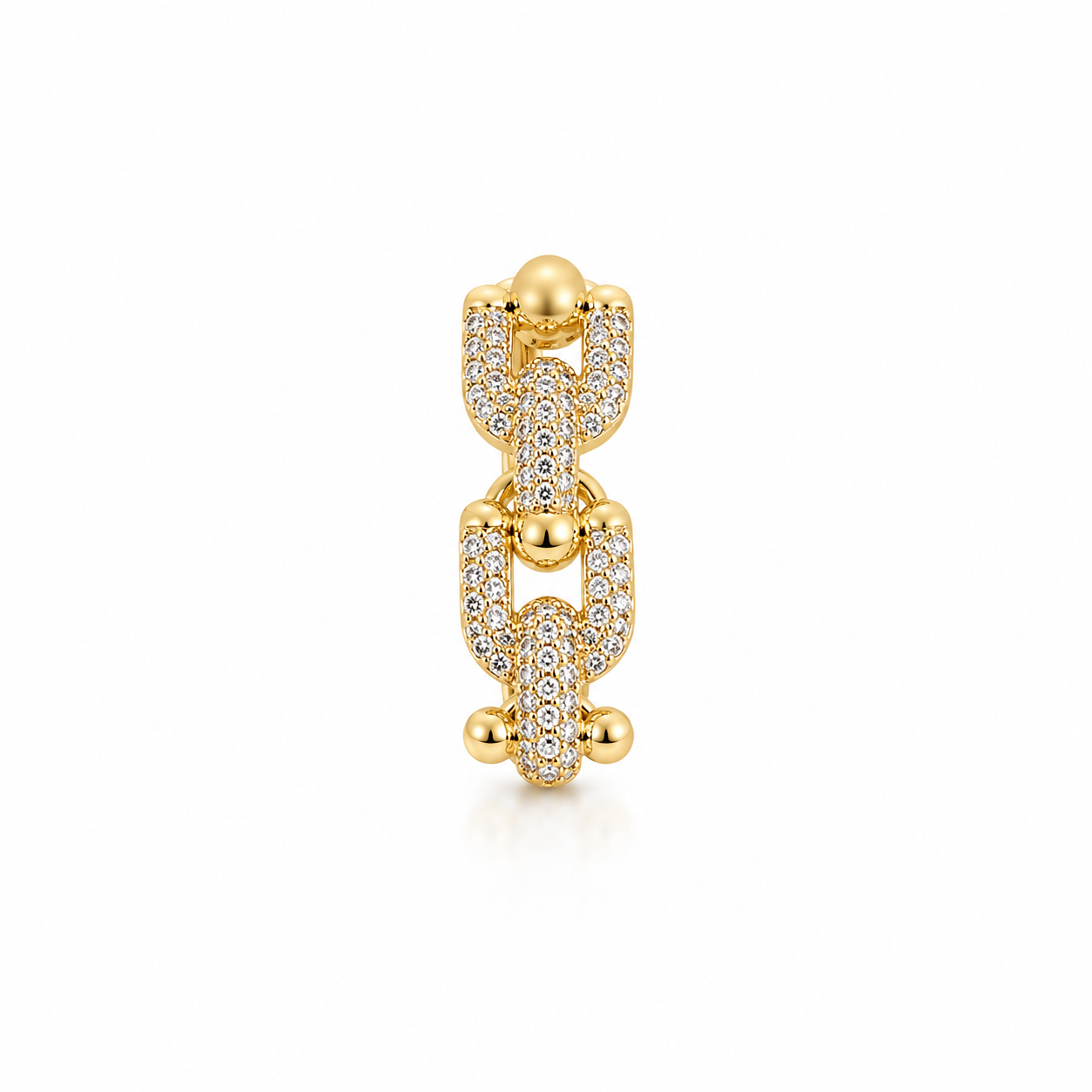 Elegant gold link charm with sparkling pavé diamonds, perfect for luxury bracelets or necklaces