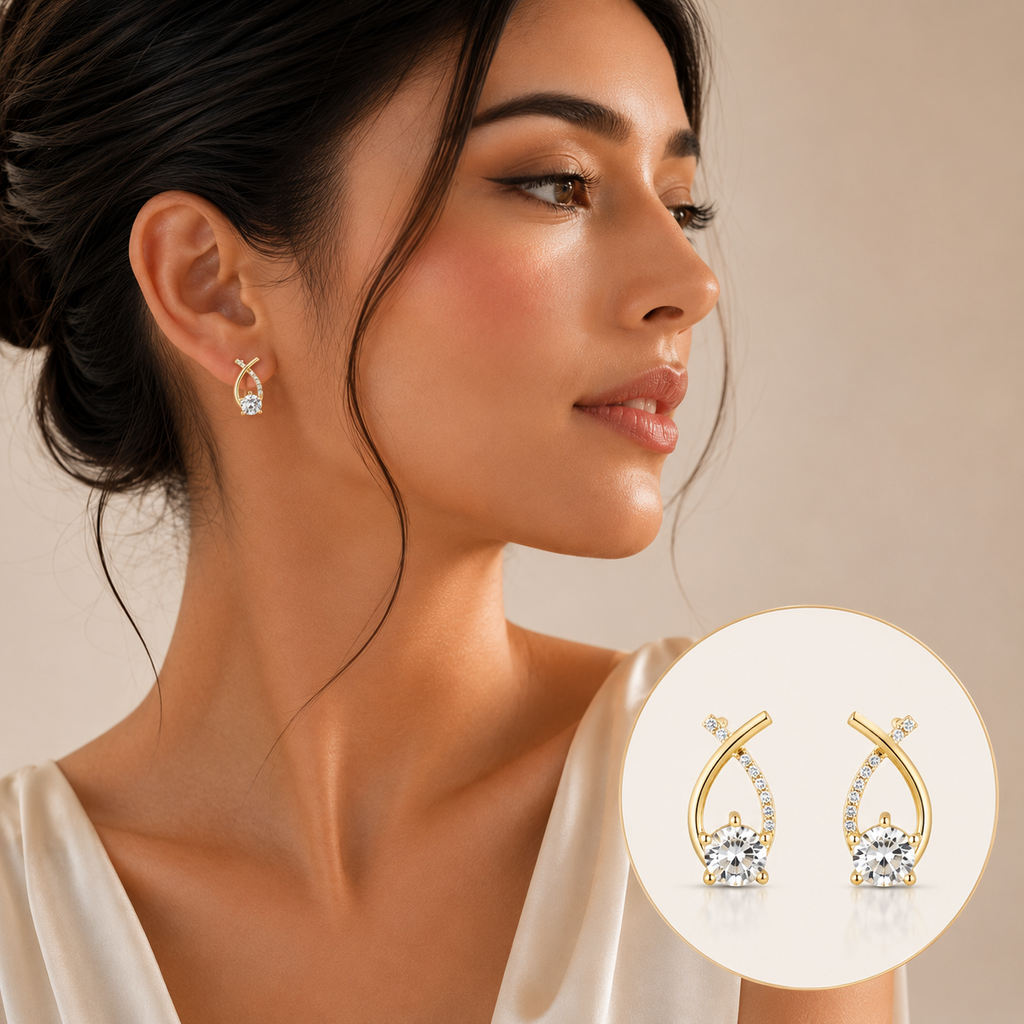 Elegant gold stud earrings with diamond accents, perfect for everyday luxury and anti-tarnish wear.
