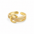 Gold-toned adjustable ring with pave crystals, elegant everyday luxury jewelry for women