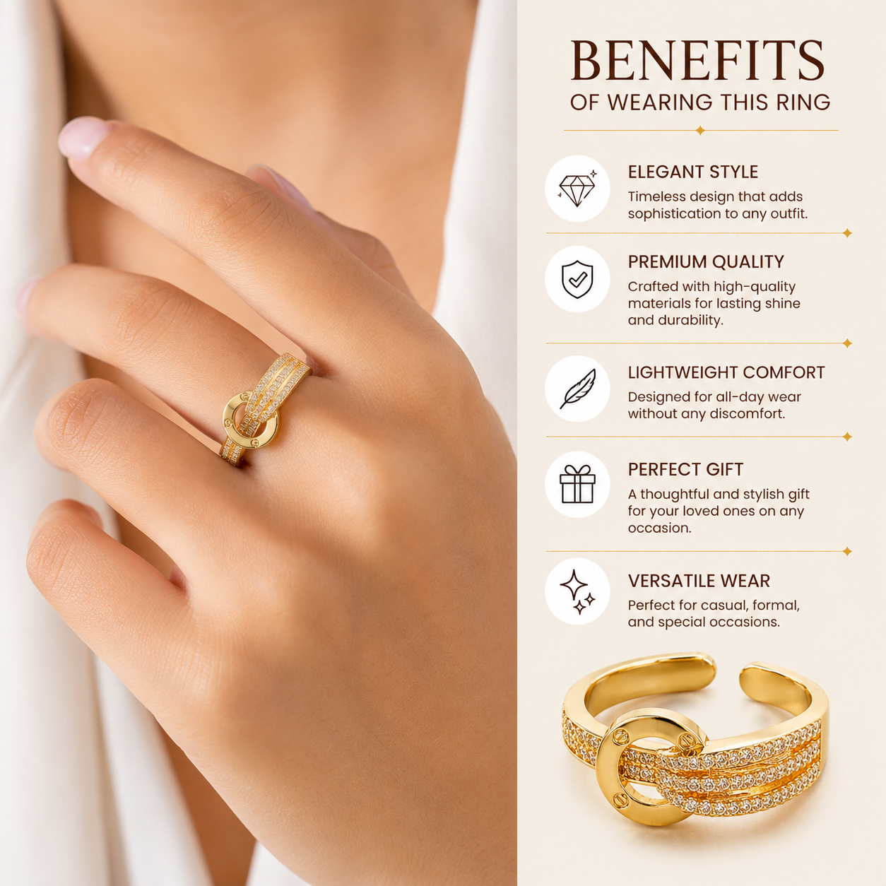 Elegant gold ring with diamond accents, perfect for everyday wear and special occasions