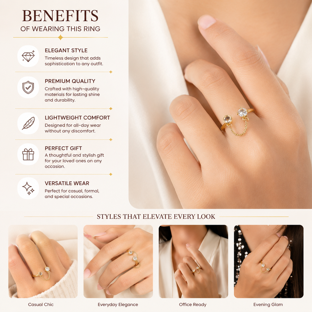Elegant gold ring with diamond accents, perfect for casual, office, or evening wear — lightweight, premium quality, anti-tarnish jewelry.