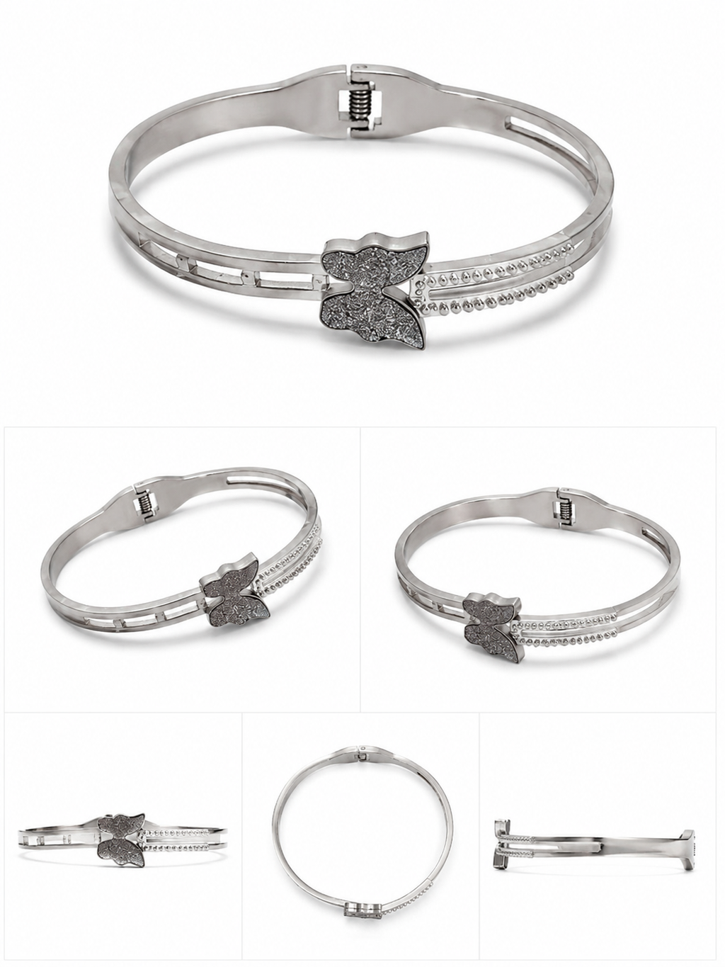 Butterfly Crystal Bangle Bracelet | Silver Cuff for Women | Stylish Gift Jewellery