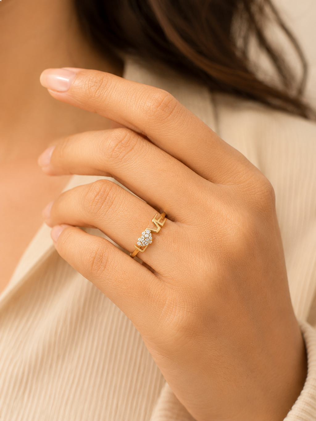 Gold LOVE Heart Ring for Women | Crystal Pavé CZ | Valentine Anniversary Gift