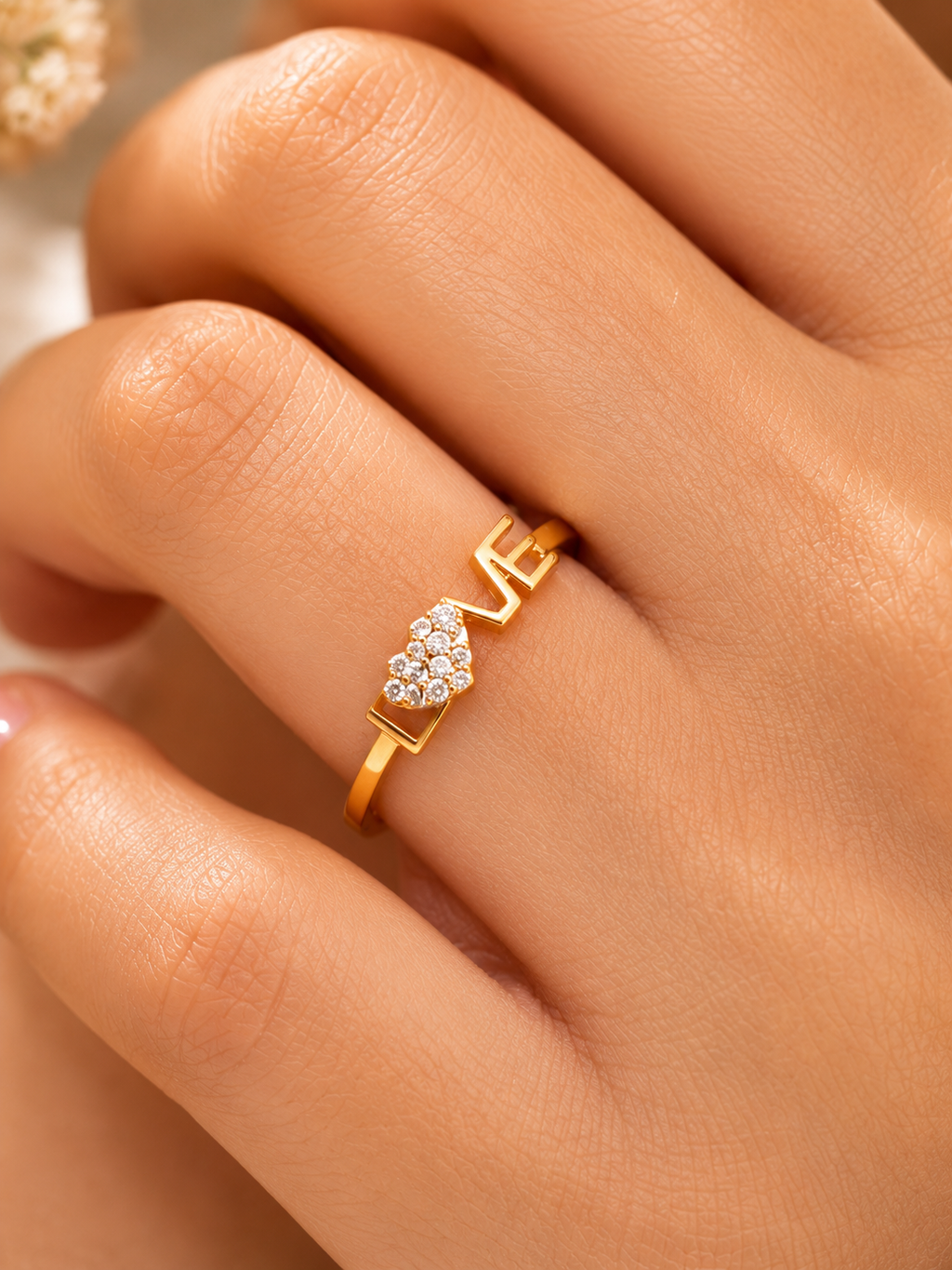 Gold LOVE Heart Ring for Women | Crystal Pavé CZ | Valentine Anniversary Gift