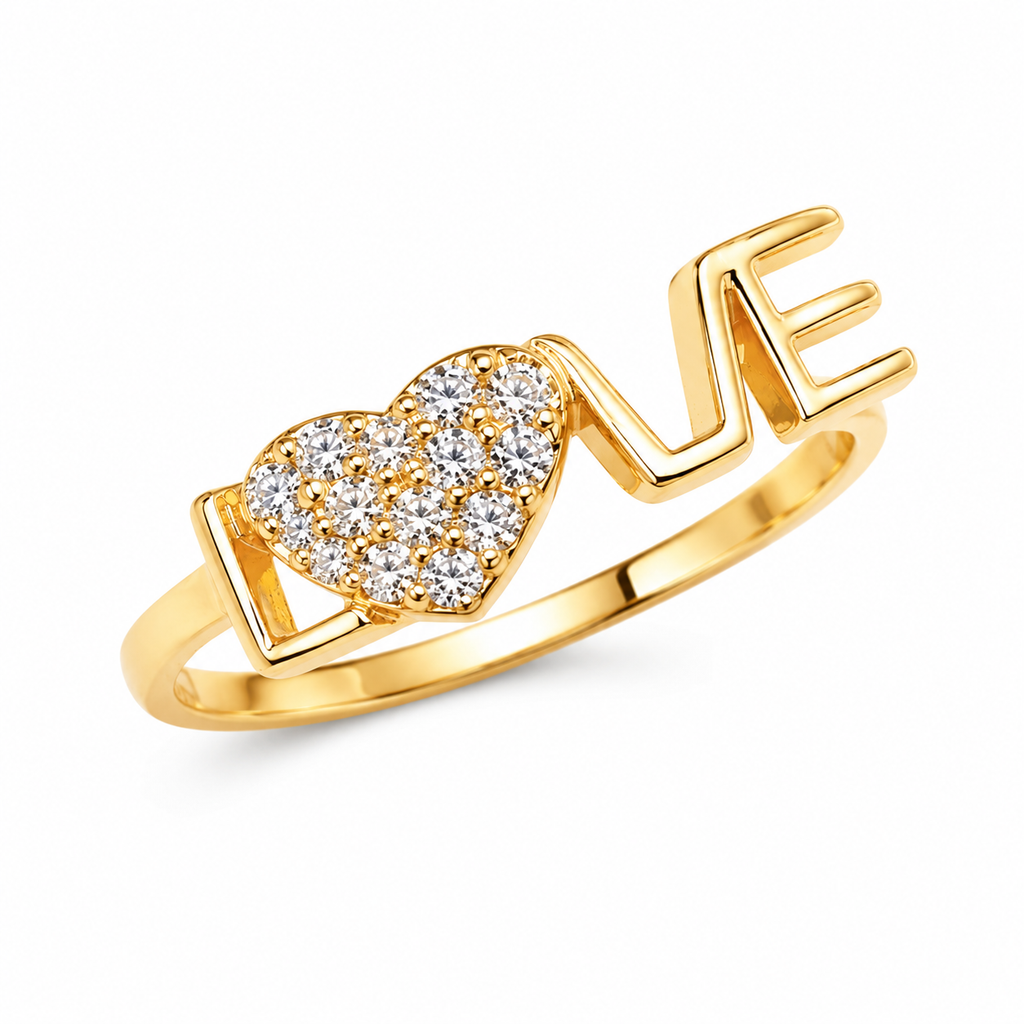 Gold LOVE Heart Ring for Women | Crystal Pavé CZ | Valentine Anniversary Gift