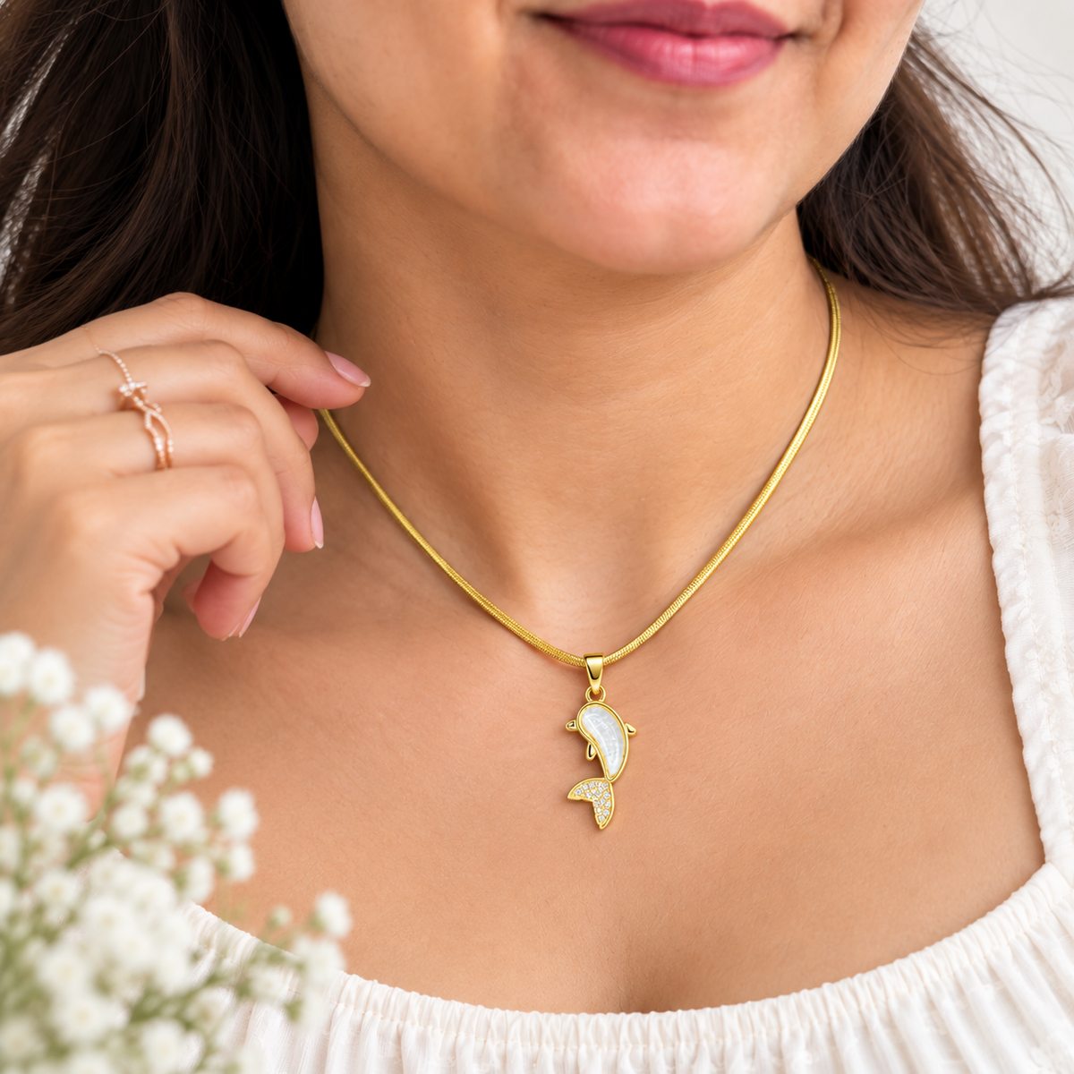 Gold Fish Pendant Necklace for Women