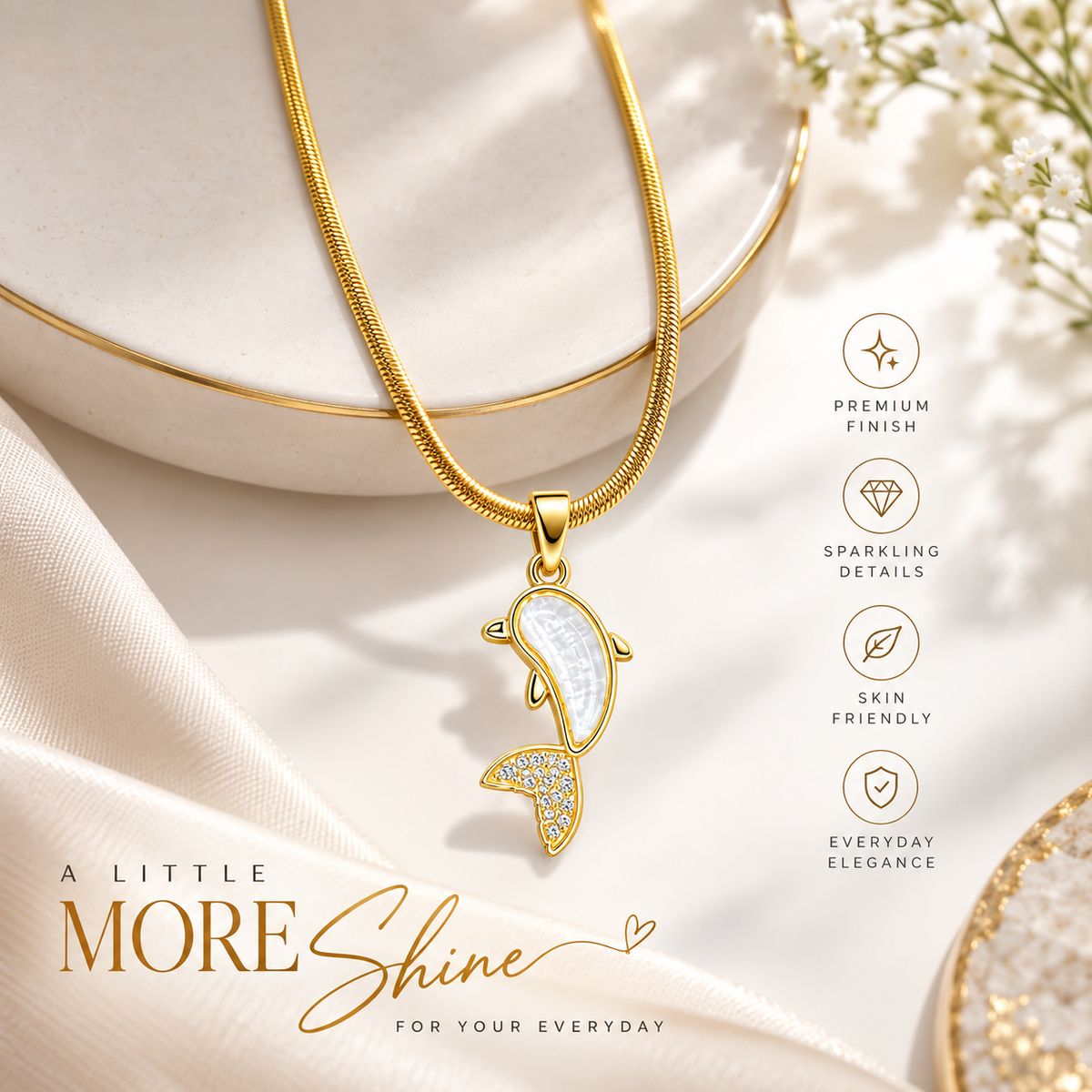 Gold Fish Pendant Necklace for Women