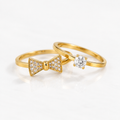 Set of 2 Gold Bow & Solitaire Rings for Women