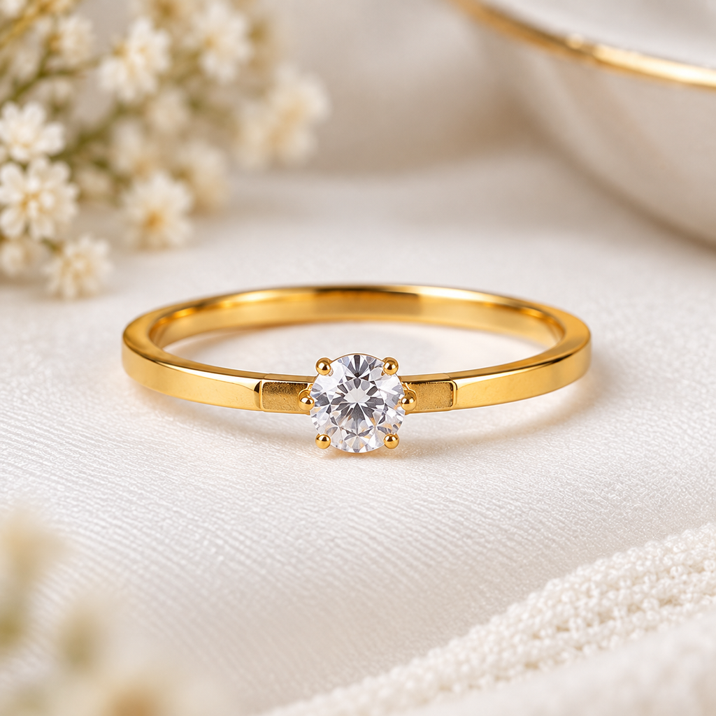 Gold-Tone Floral CZ Ring Set of 4