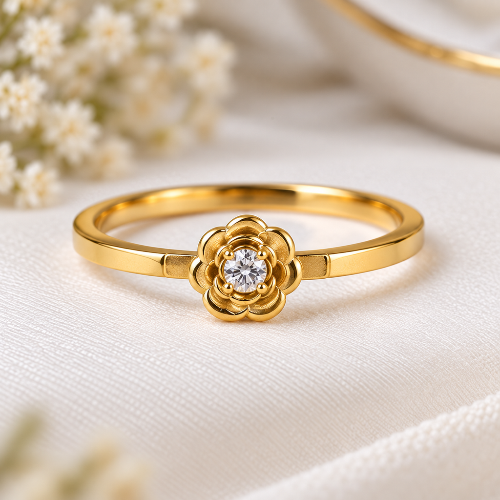 Gold-Tone Floral CZ Ring Set of 4