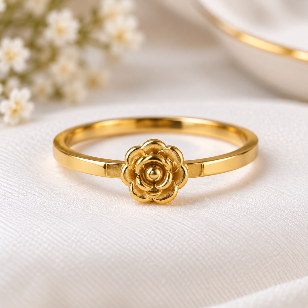 Gold-Tone Floral CZ Ring Set of 4