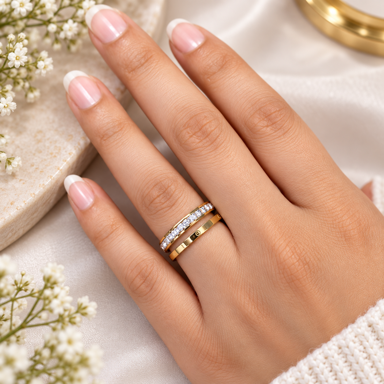 Gold-Tone Couple Ring Set of 2 for Women