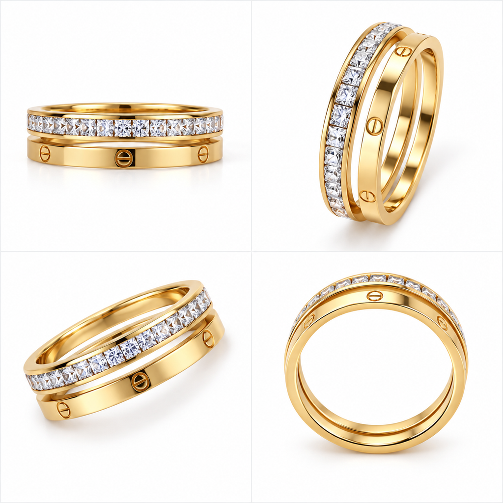 Gold-Tone Couple Ring Set of 2 for Women