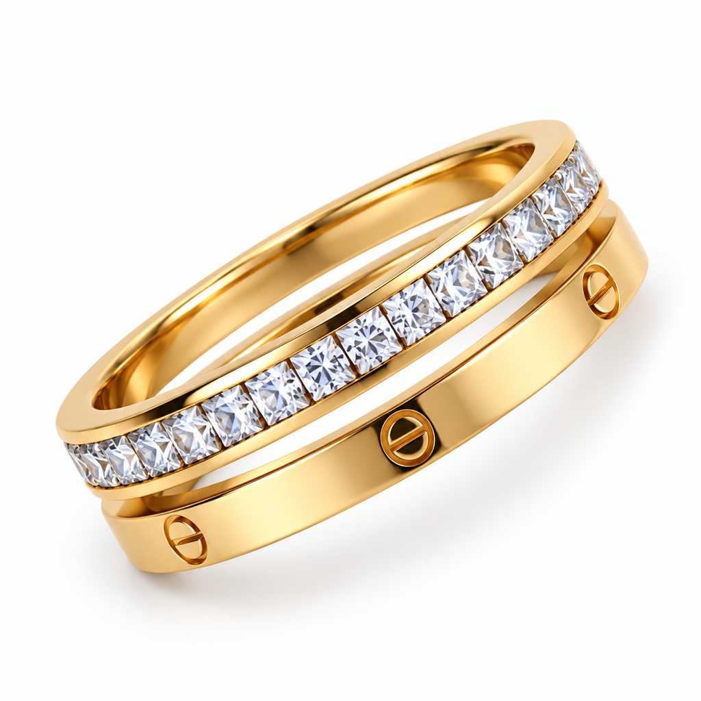 Gold-Tone Couple Ring Set of 2 for Women
