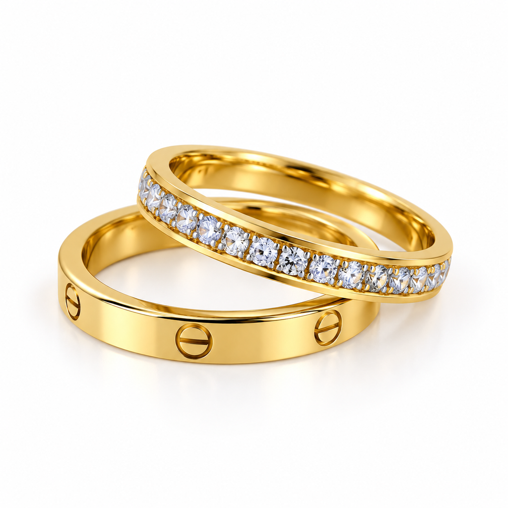Gold-Tone Couple Ring Set of 2 for Women