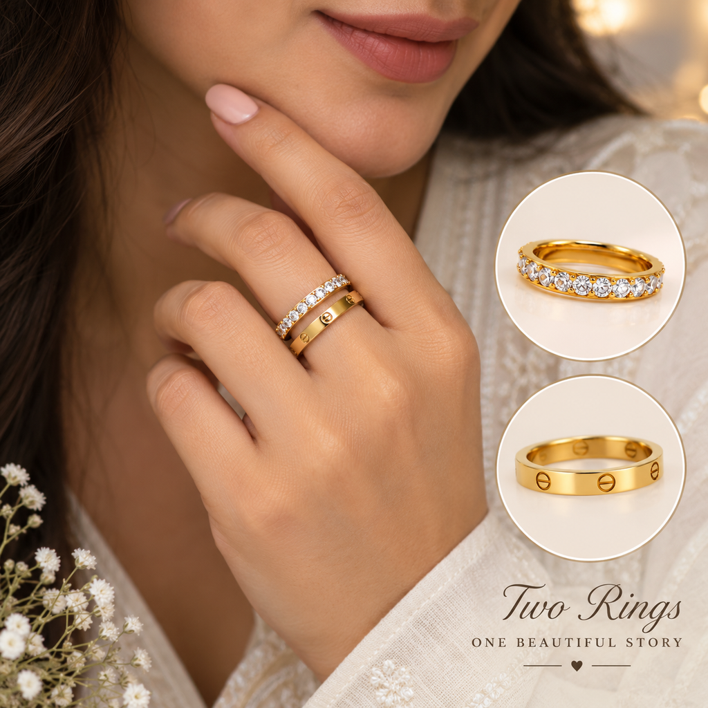 Gold-Tone Couple Ring Set of 2 for Women