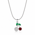 Cherry & Emerald floral pendant silver necklace