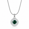 Emerald Green Halo Pendant Silver Necklace for Women