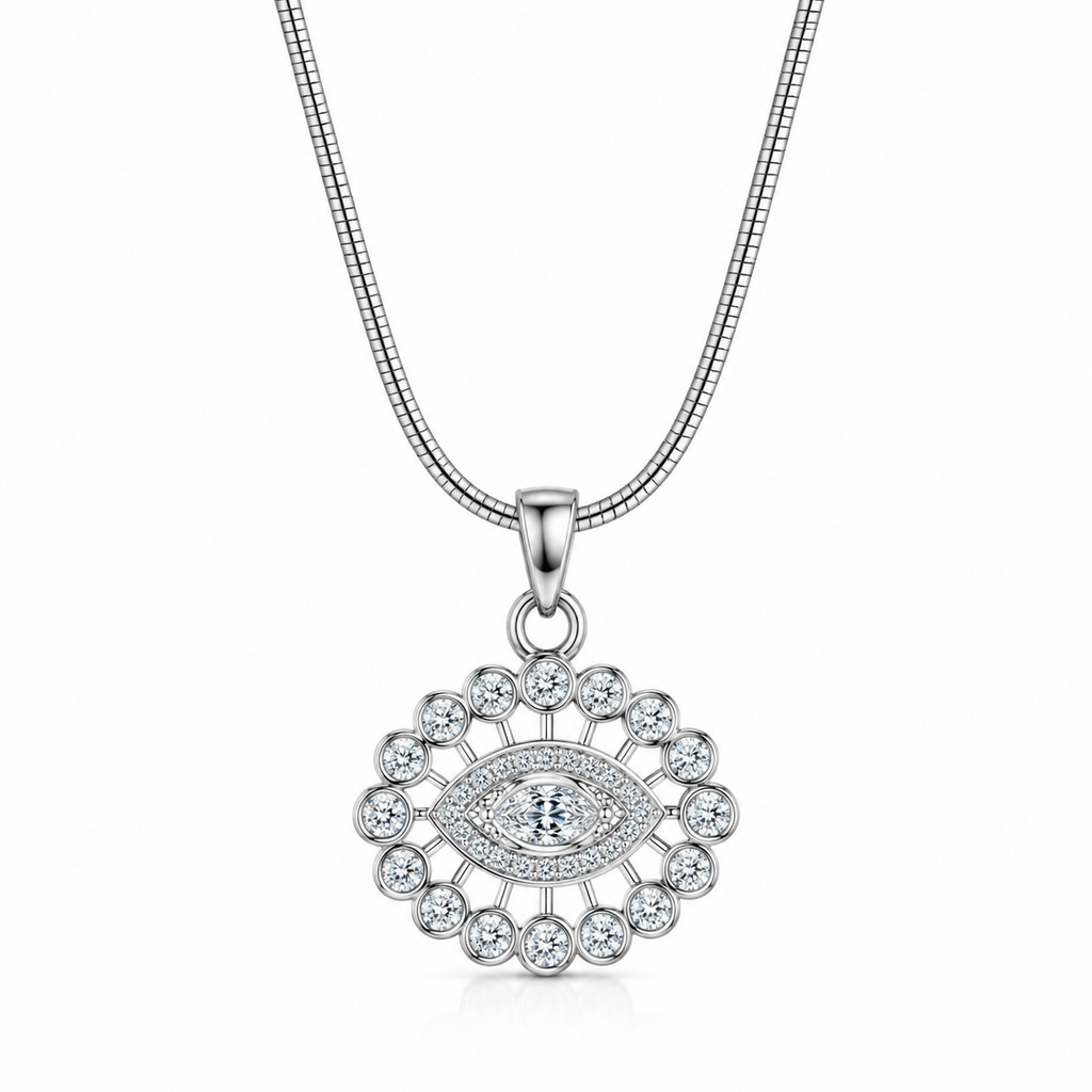 Evil Eye Crystal Pendant Silver Necklace for Women