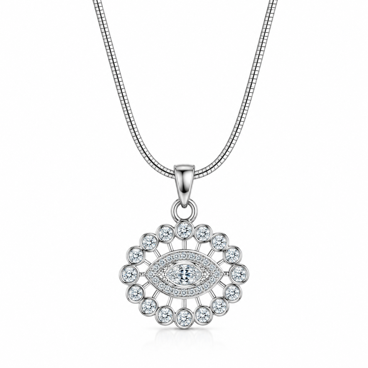 Evil Eye Crystal Pendant Silver Necklace for Women