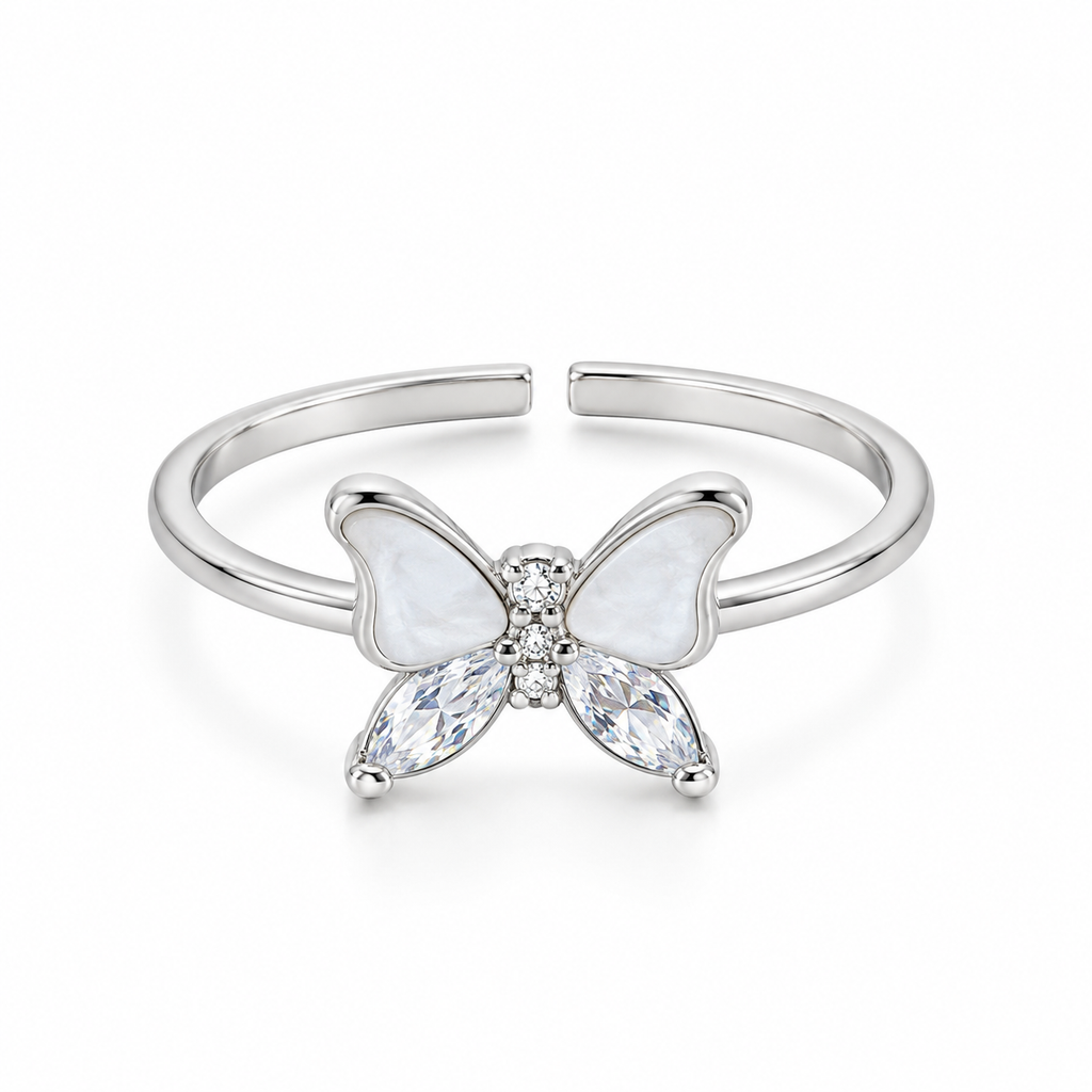 Silver Butterfly Crystal Adjustable Ring for Women