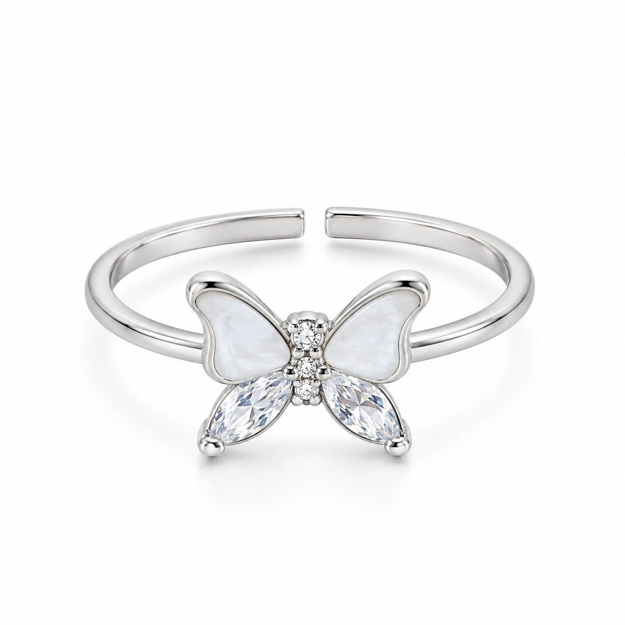 Silver Butterfly Crystal Adjustable Ring for Women