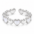 Silver Heart Pearl Adjustable Ring for Women
