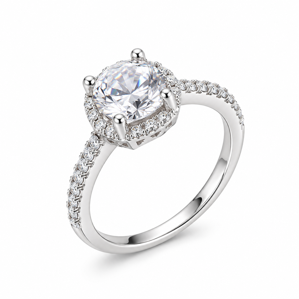 Silver Solitaire Crystal Adjustable Ring for Women