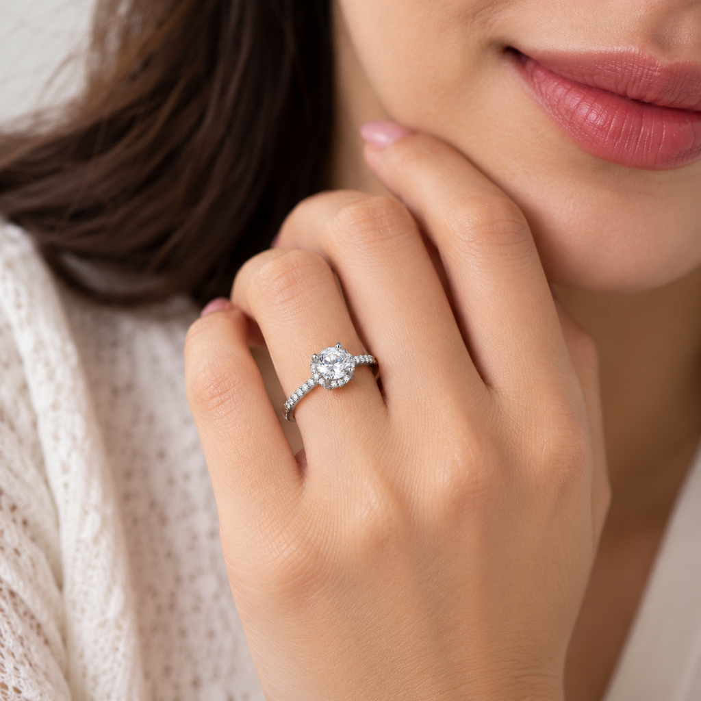 Silver Solitaire Crystal Adjustable Ring for Women