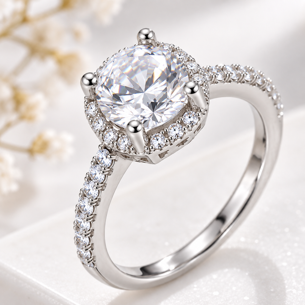 Silver Solitaire Crystal Adjustable Ring for Women
