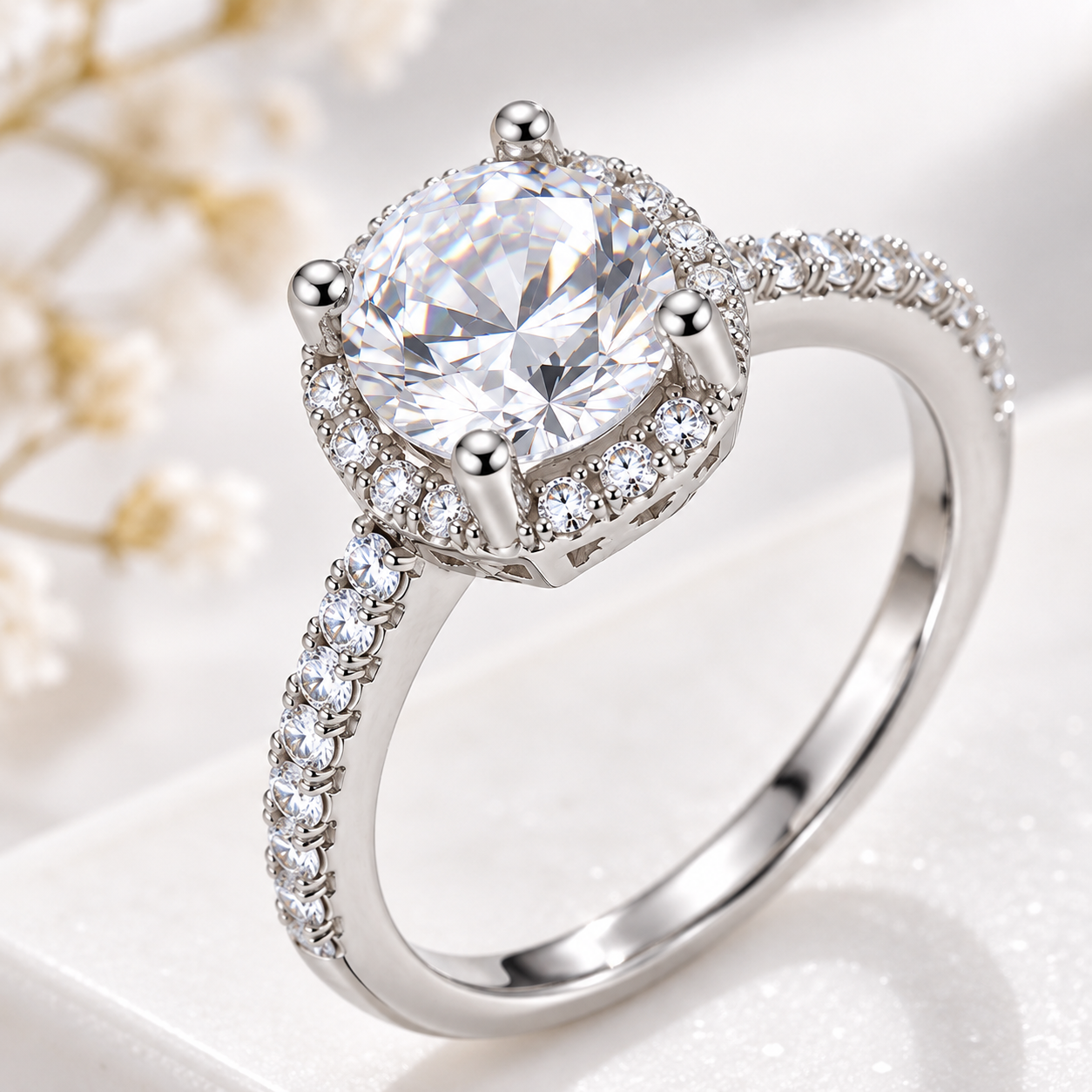 Silver Solitaire Crystal Adjustable Ring for Women