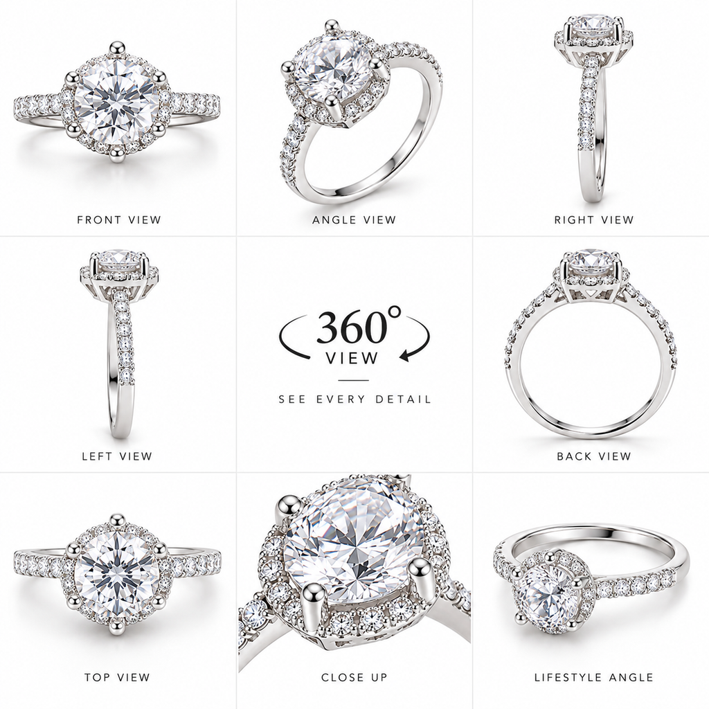 Silver Solitaire Crystal Adjustable Ring for Women