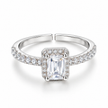 Silver Rectangular Crystal Adjustable Ring for Women