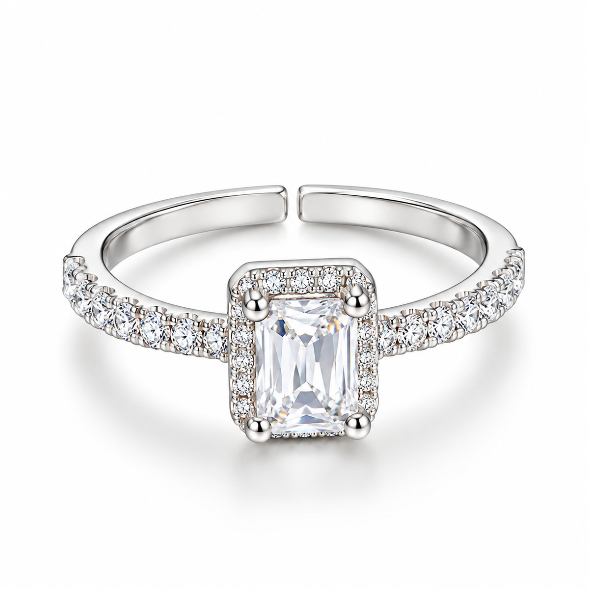 Silver Rectangular Crystal Adjustable Ring for Women