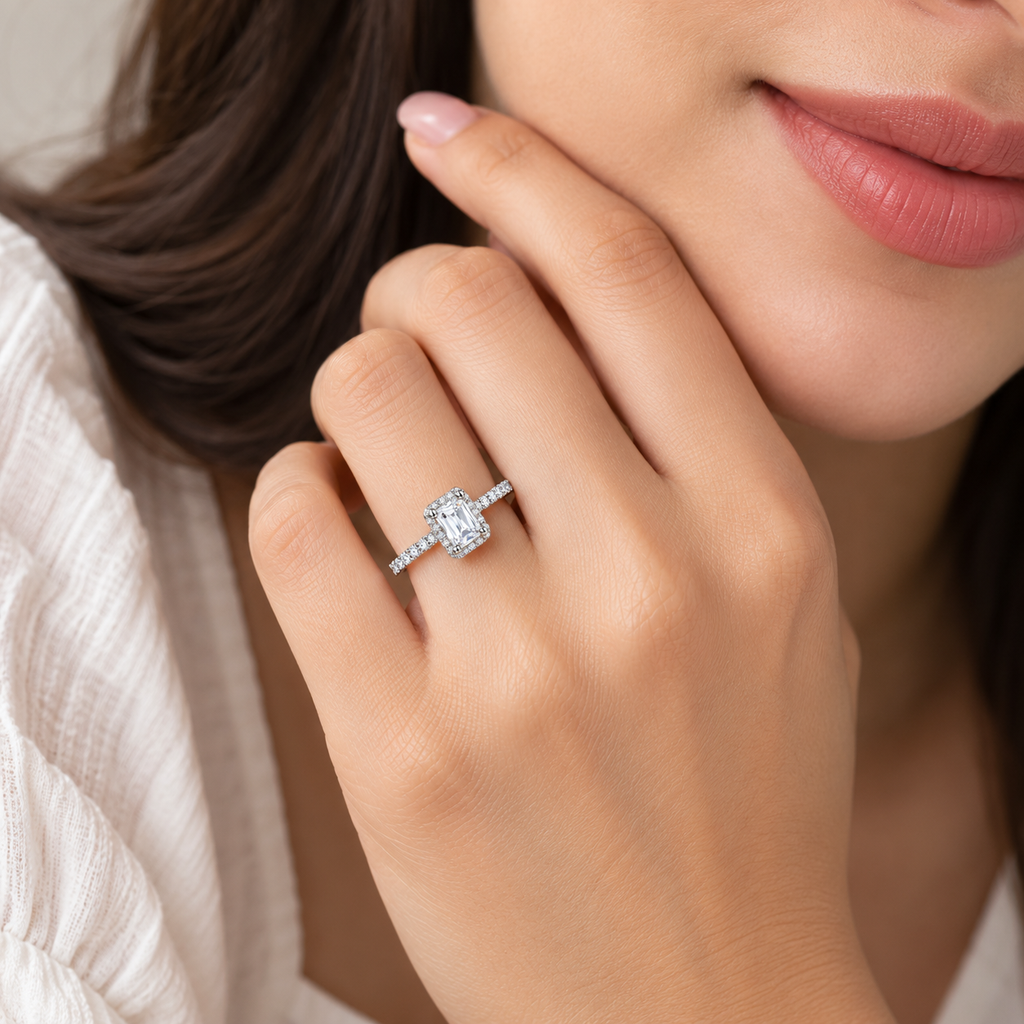 Silver Rectangular Crystal Adjustable Ring for Women
