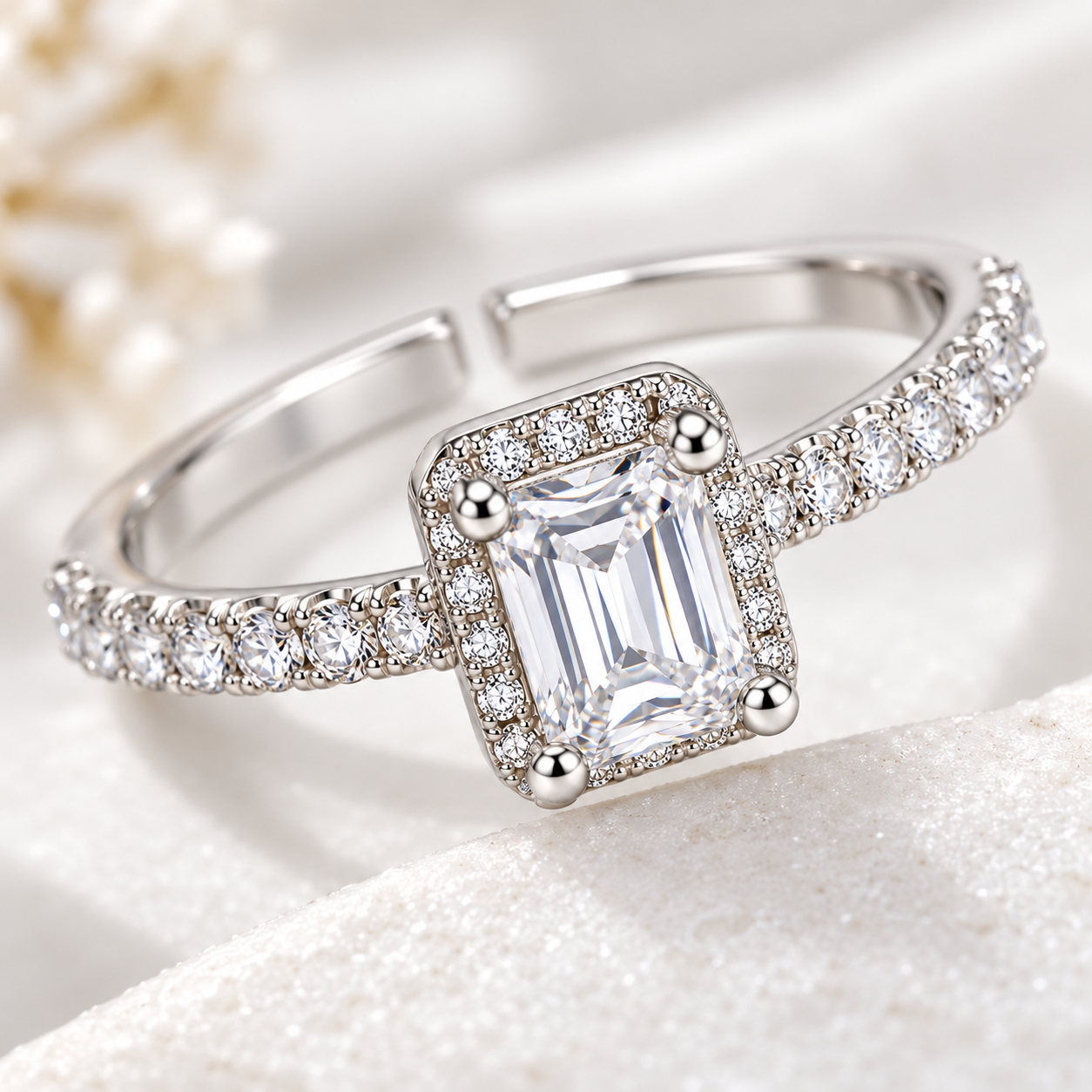 Silver Rectangular Crystal Adjustable Ring for Women
