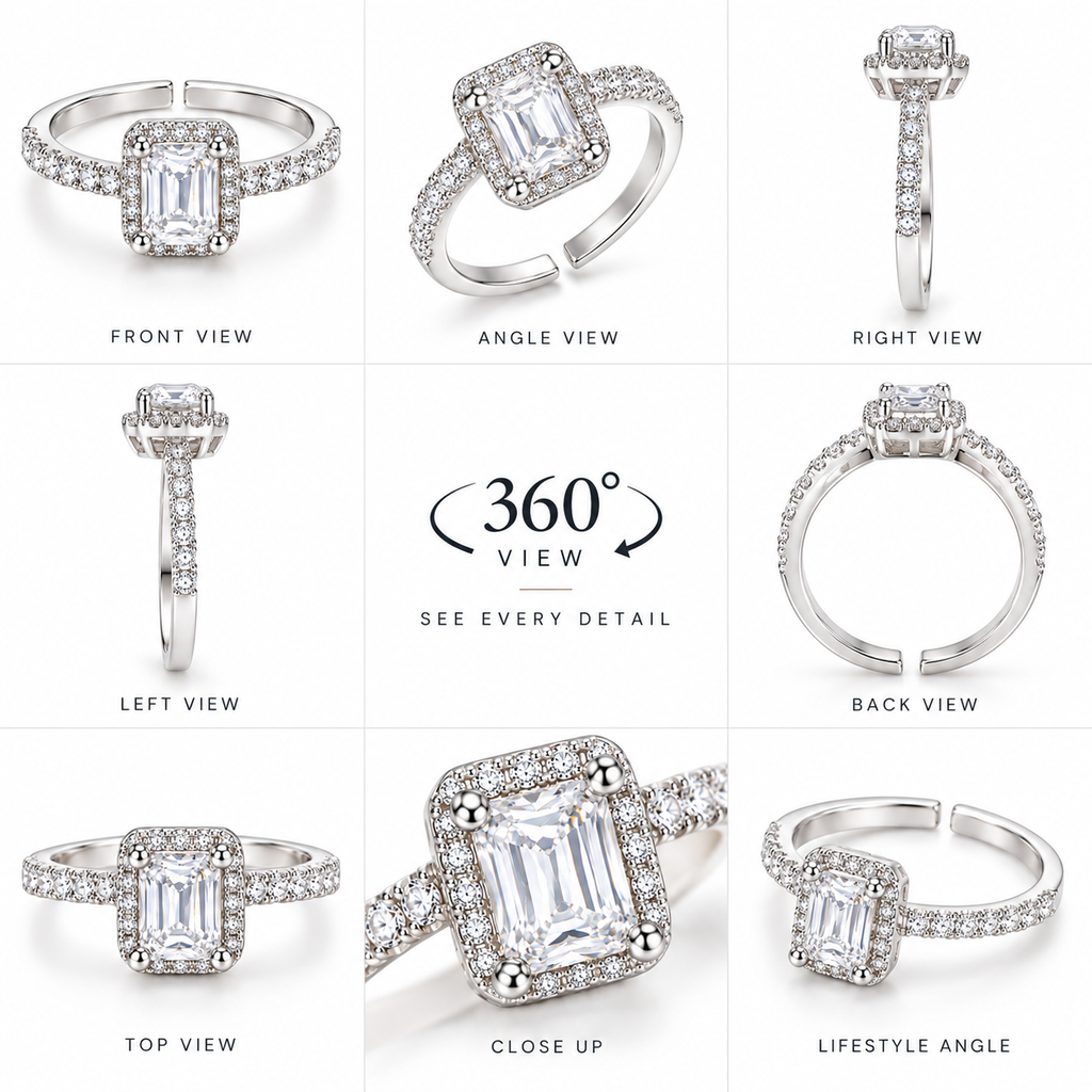 Silver Rectangular Crystal Adjustable Ring for Women