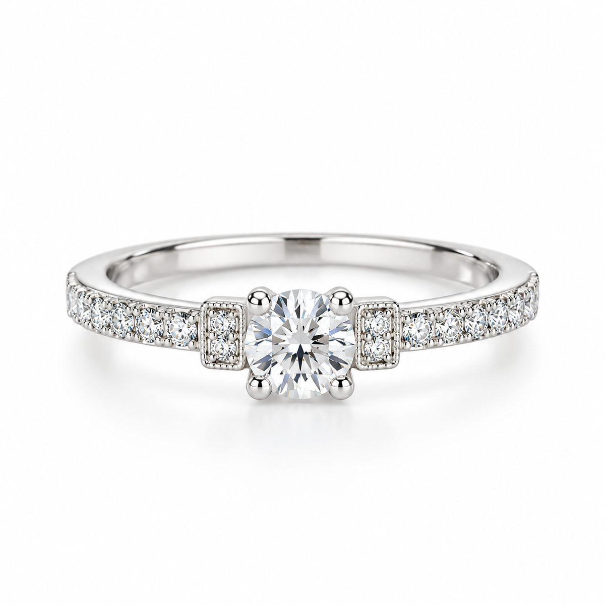 Silver Round Solitaire Crystal Ring for Women