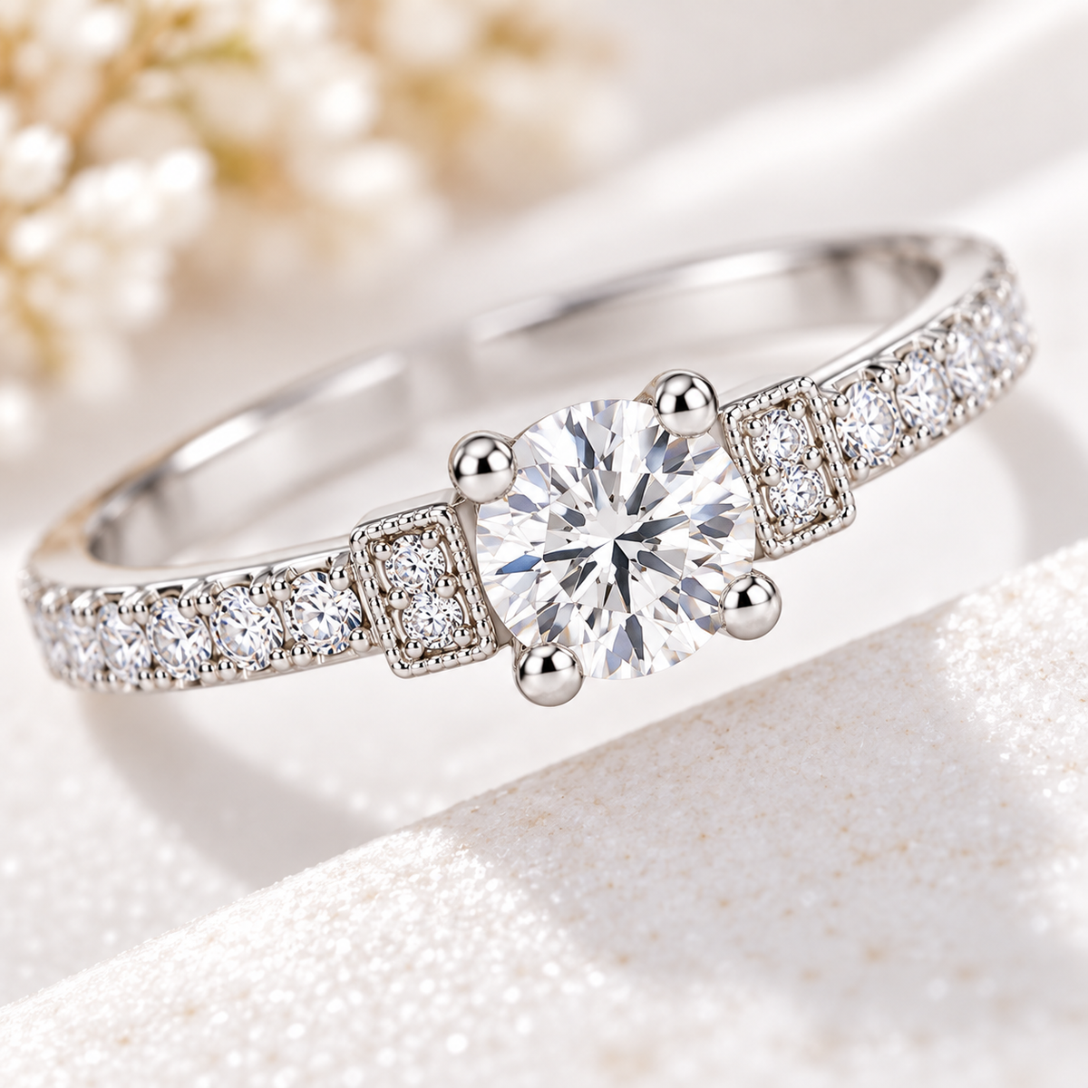 Silver Round Solitaire Crystal Ring for Women