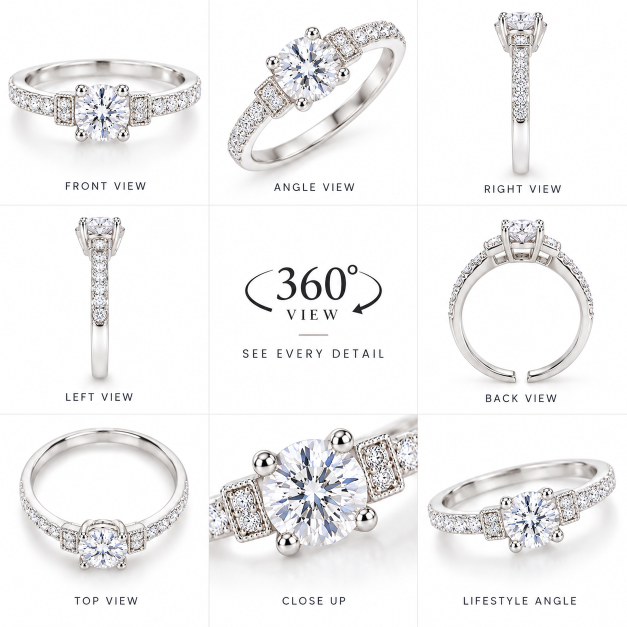 Silver Round Solitaire Crystal Ring for Women