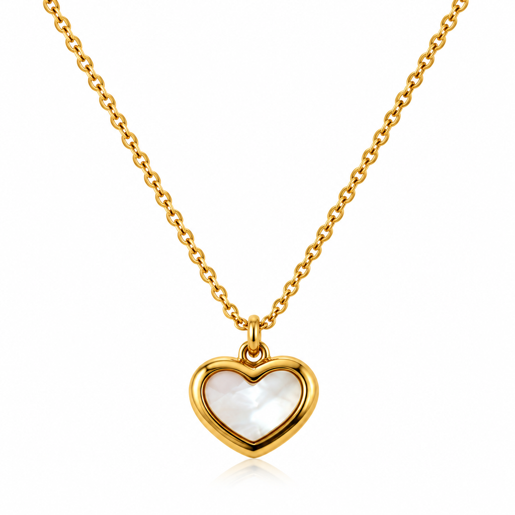 Gold Heart Mother of Pearl Pendant Necklace