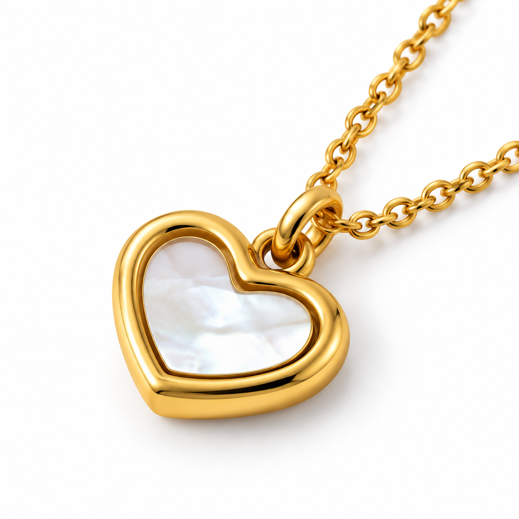 Gold Heart Mother of Pearl Pendant Necklace