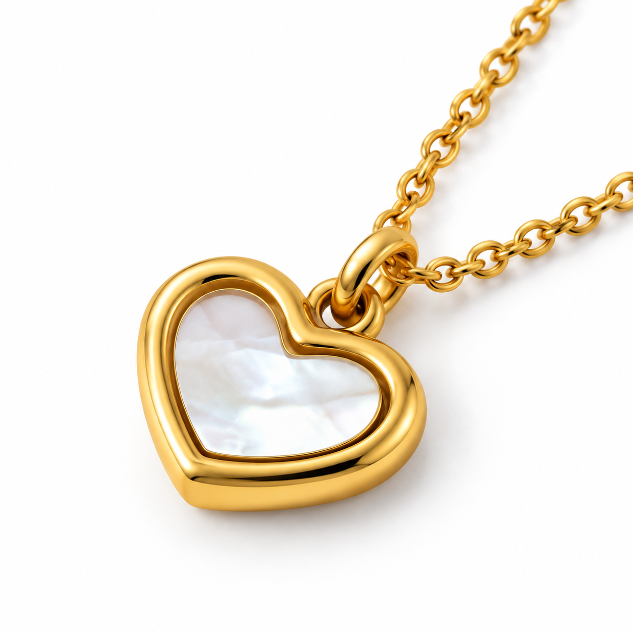 Gold Heart Mother of Pearl Pendant Necklace