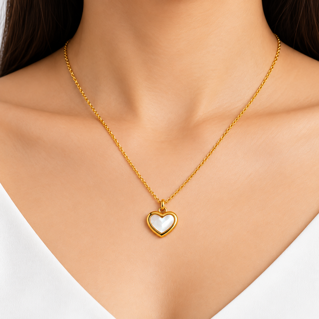 Gold Heart Mother of Pearl Pendant Necklace