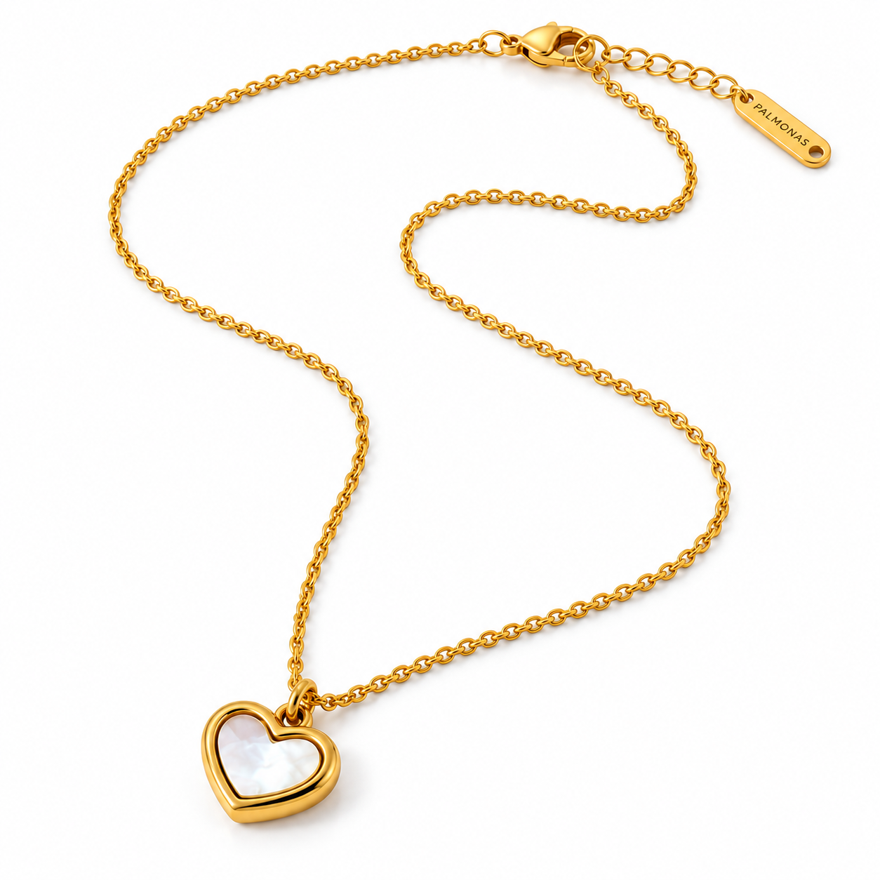 Gold Heart Mother of Pearl Pendant Necklace