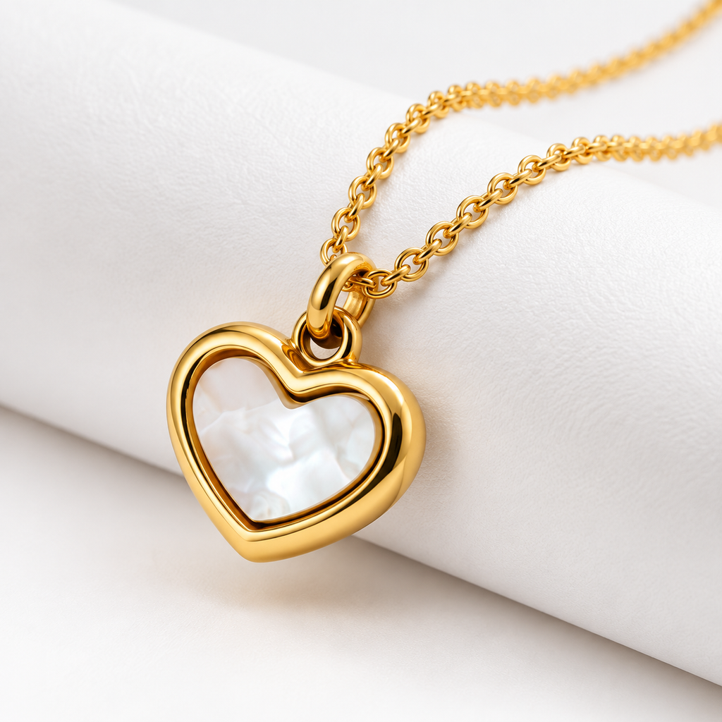 Gold Heart Mother of Pearl Pendant Necklace