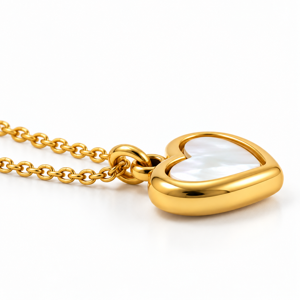 Gold Heart Mother of Pearl Pendant Necklace
