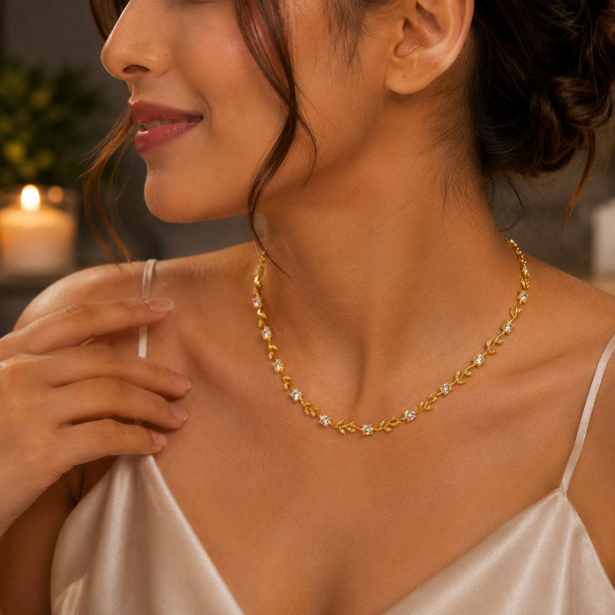 Elegant Zircon Floral Link Necklace for Women