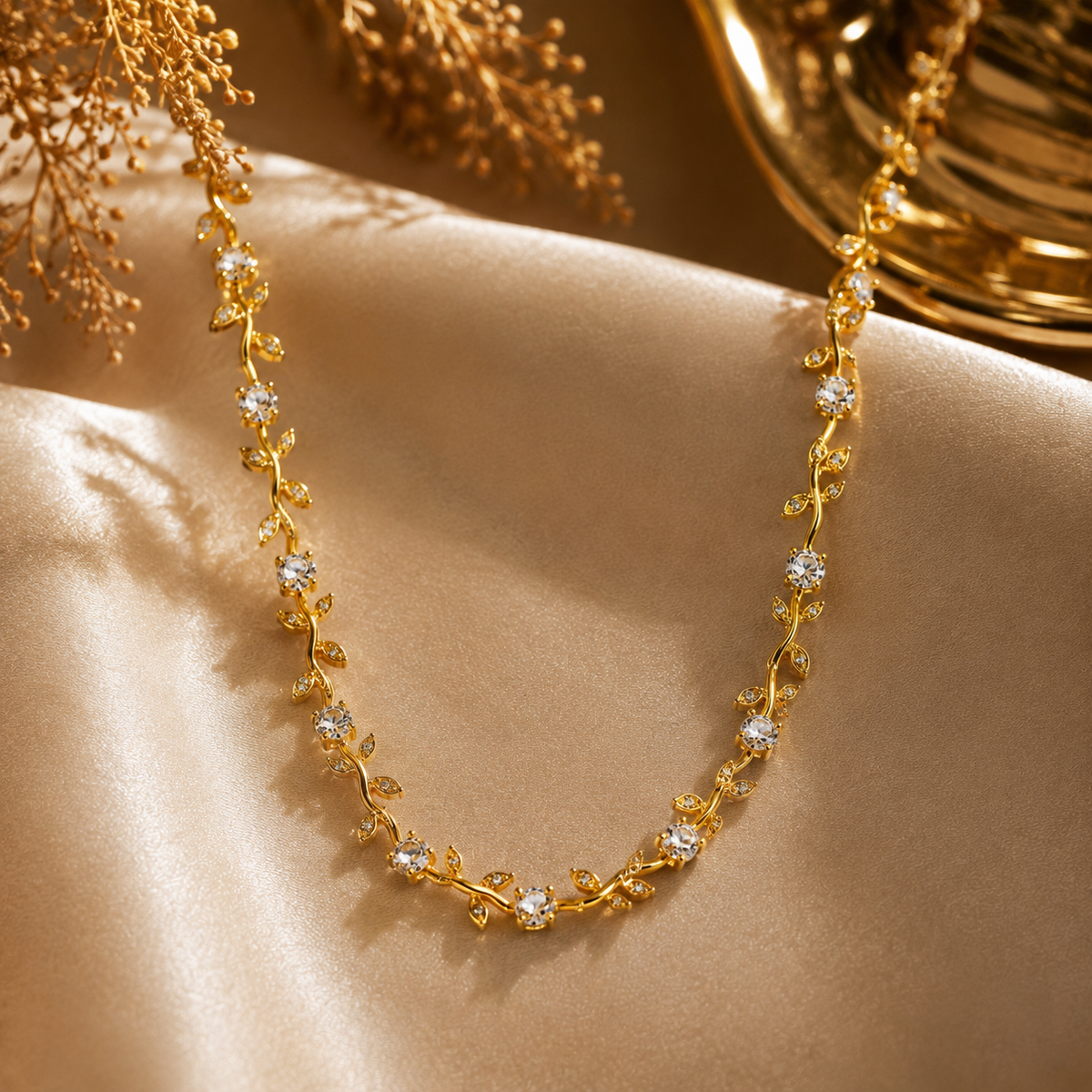 Elegant Zircon Floral Link Necklace for Women