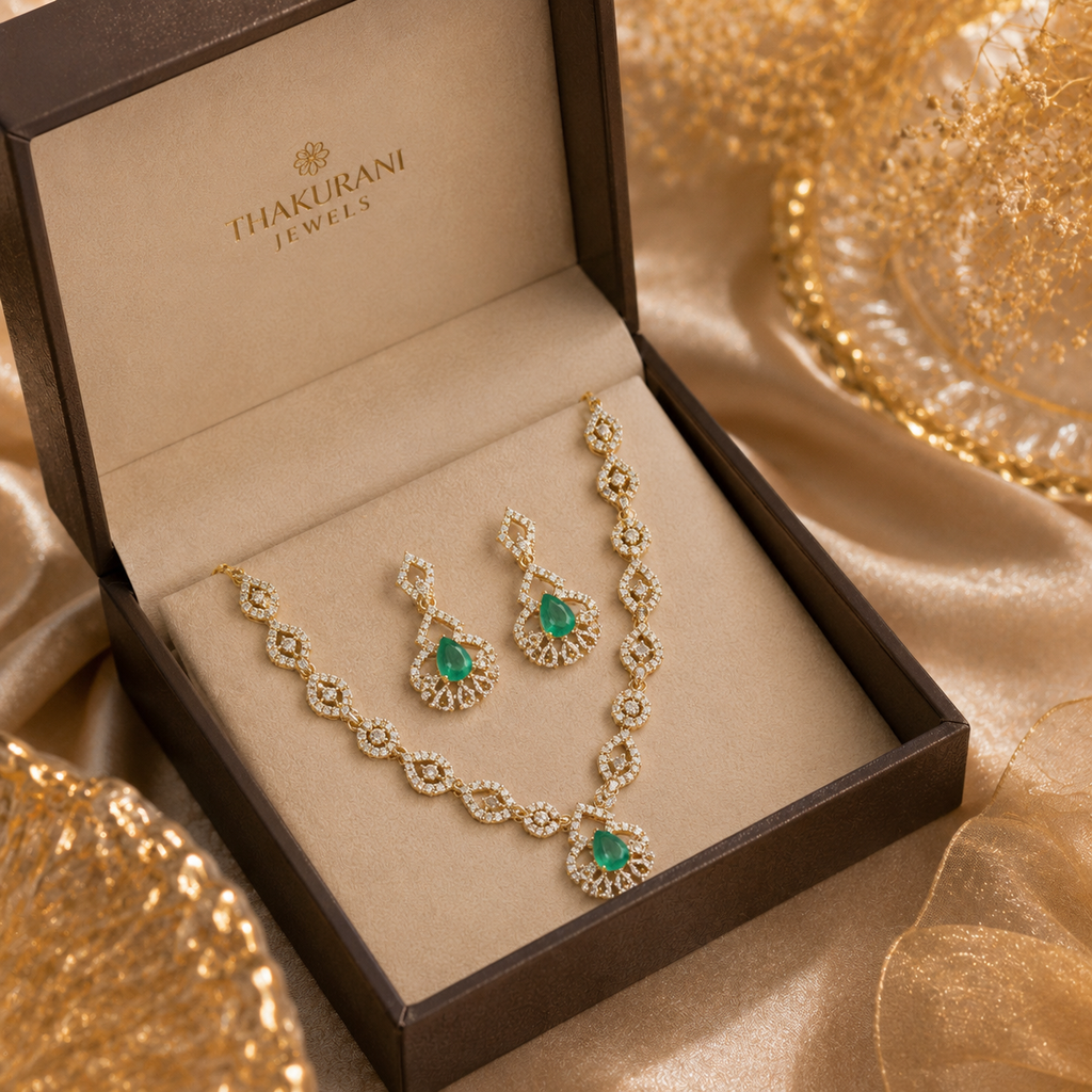Elegant Emerald Pendant Jewelry Set for Women